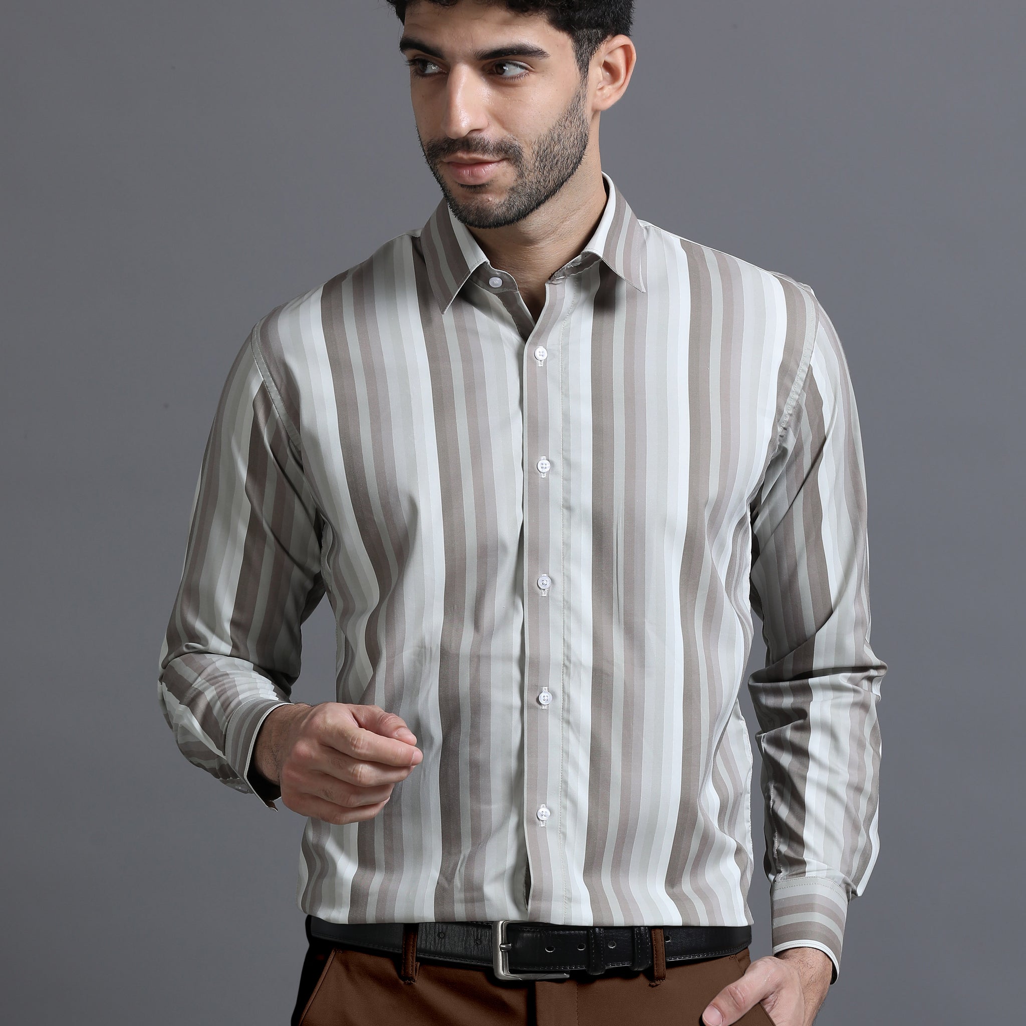 Asymmetrical Stripe Long Sleeve Shirt