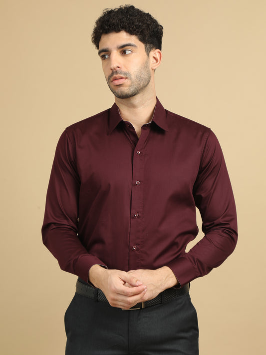 Wine Berry Subtle Sheen Super Soft Premium Satin Cotton Shirt